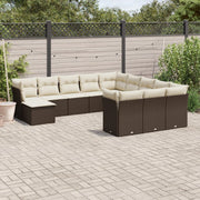 Loungeset poly rattan bruin 12-delig