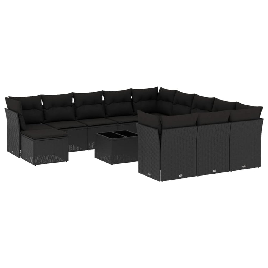 13-Delige Loungeset Met Kussens Poly Rattan Zwart