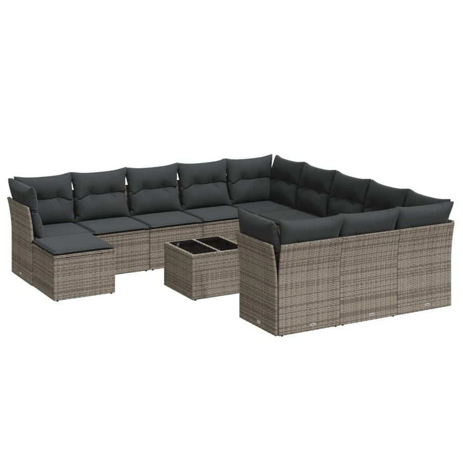 13-Delige Loungeset Met Kussens Poly Rattan Grijs