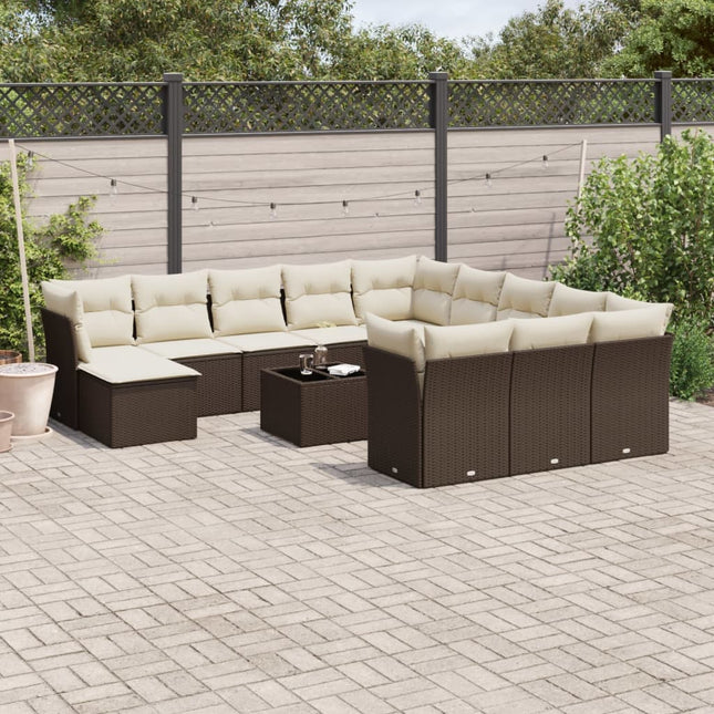 13-delige Loungeset met kussens poly rattan bruin