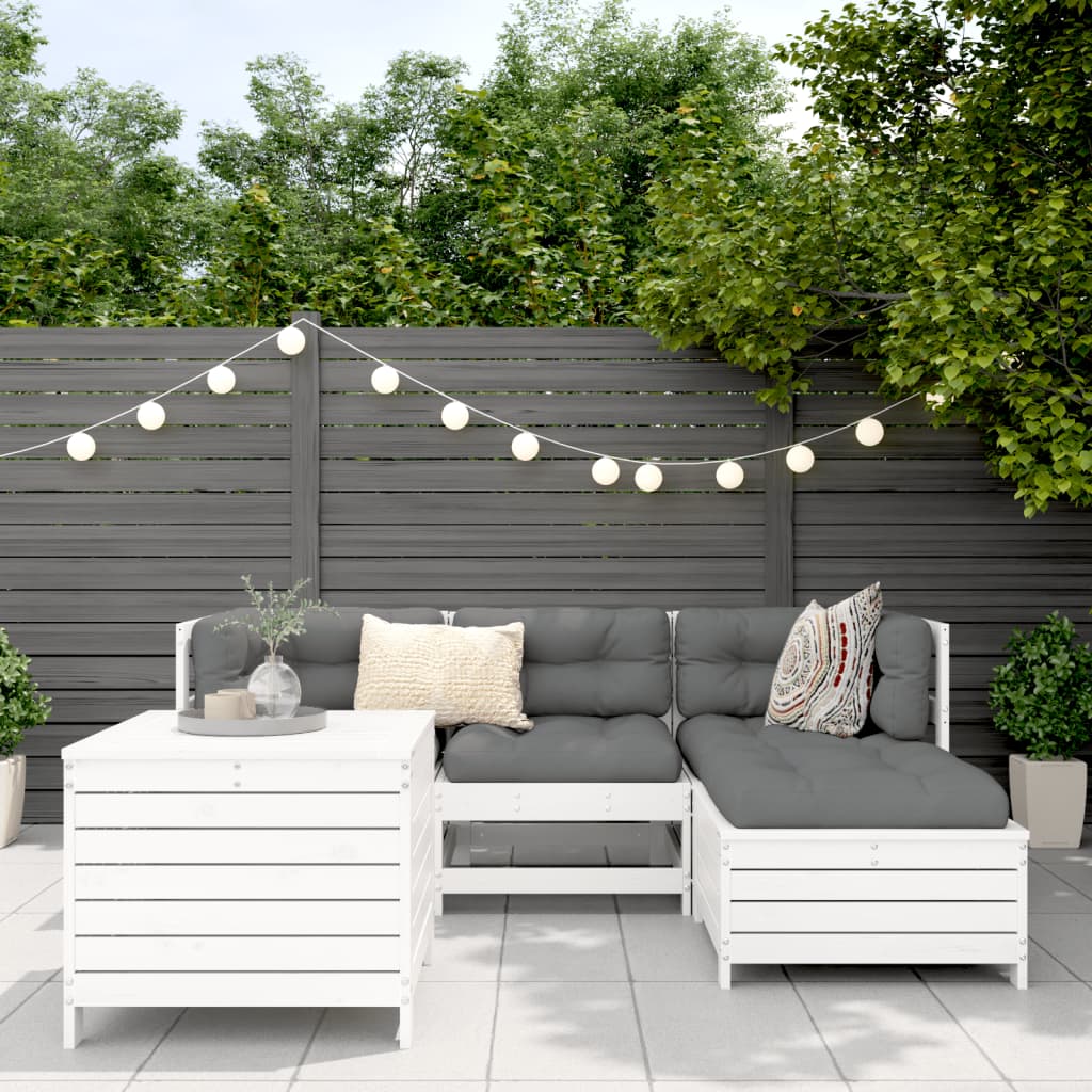 5-delige Loungeset massief grenenhout wit