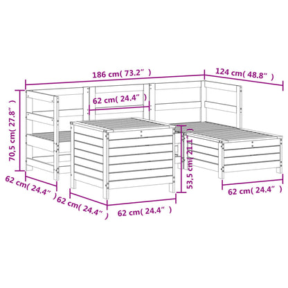 5-delige Loungeset massief grenenhout wit