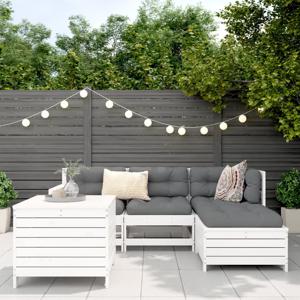 5-delige Loungeset massief grenenhout wit