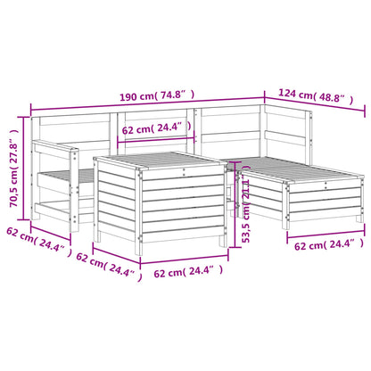5-delige Loungeset massief grenenhout wit