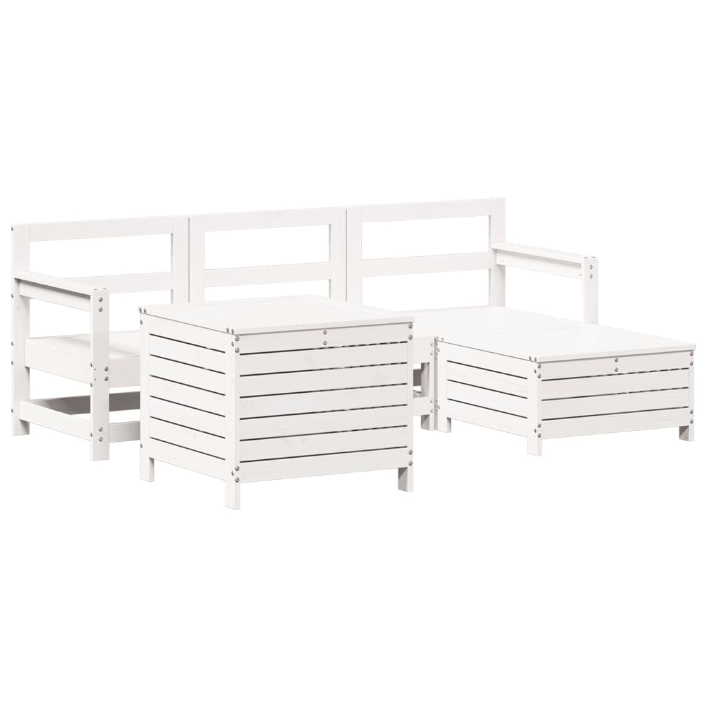 5-delige Loungeset massief grenenhout wit