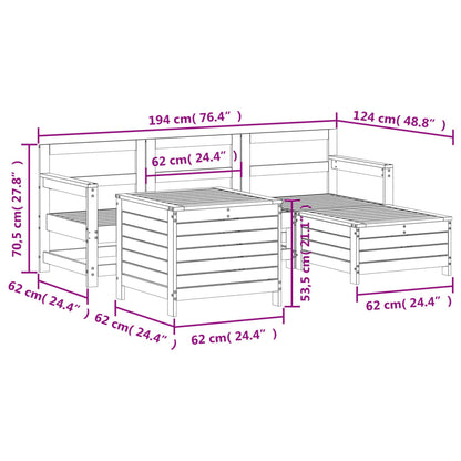 5-delige Loungeset massief grenenhout wit