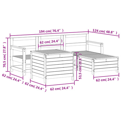 5-delige Loungeset massief grenenhout wit