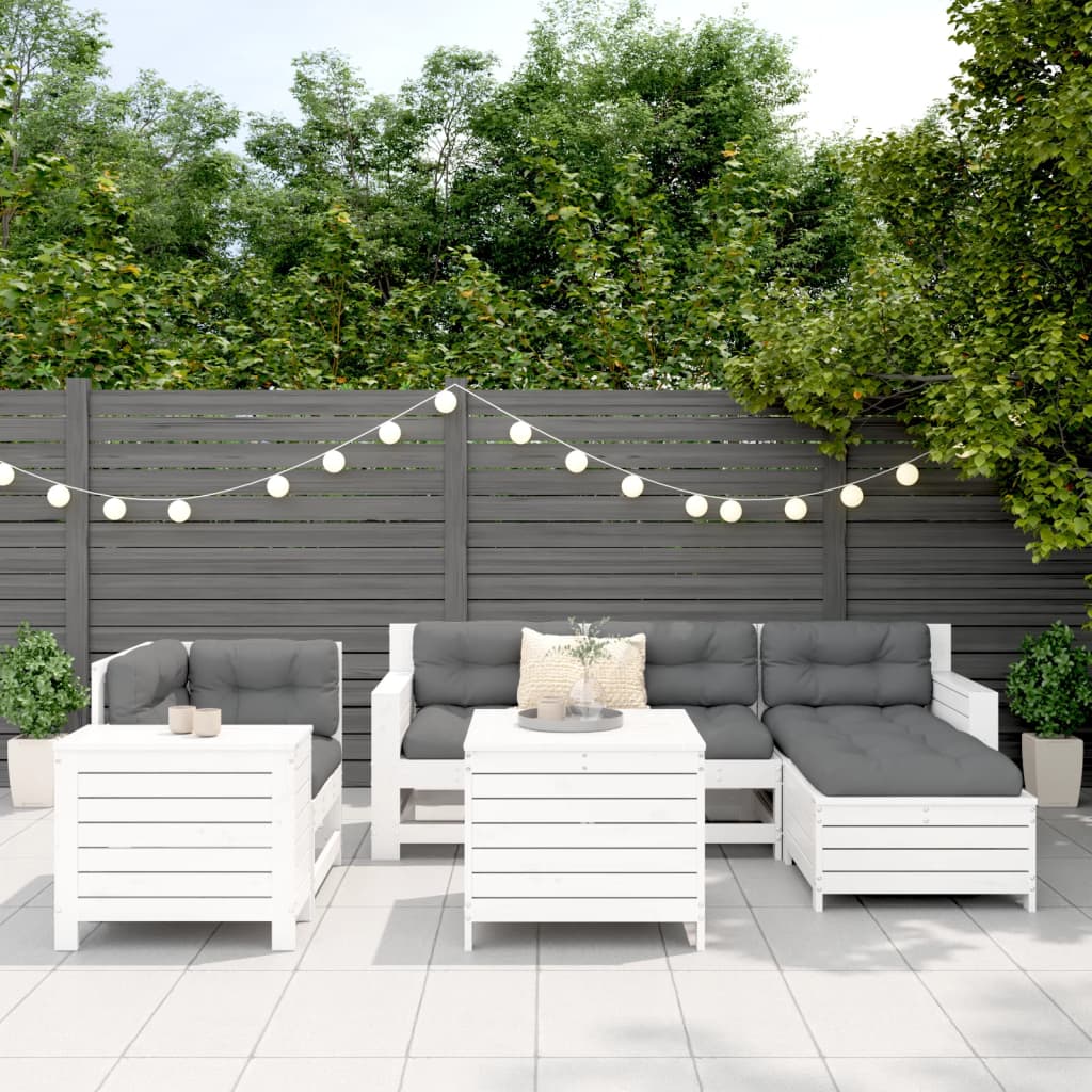 7-delige Loungeset massief grenenhout wit