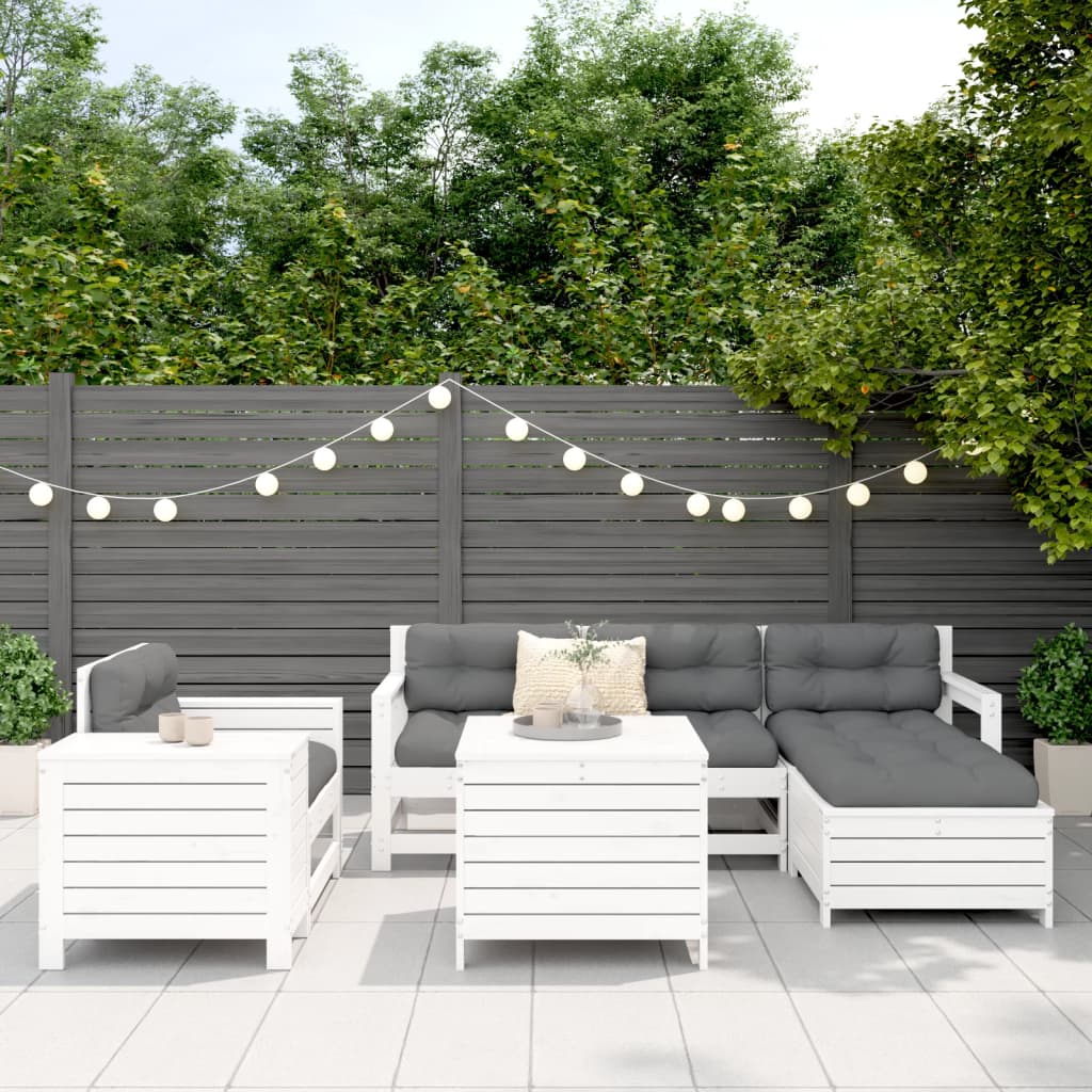 7-delige Loungeset massief grenenhout wit
