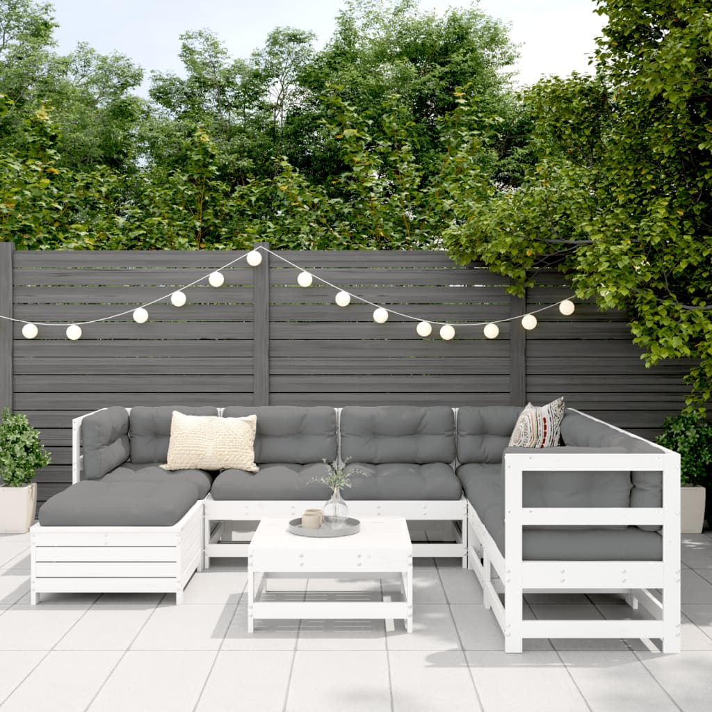 8-delige Loungeset massief grenenhout wit