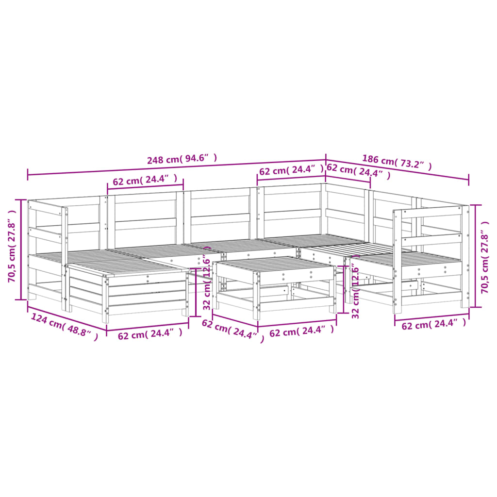 8-delige Loungeset massief grenenhout wit