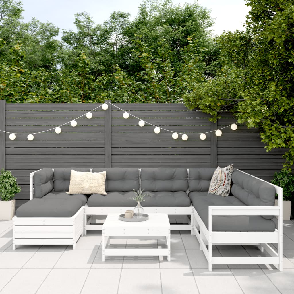 8-delige Loungeset massief grenenhout wit