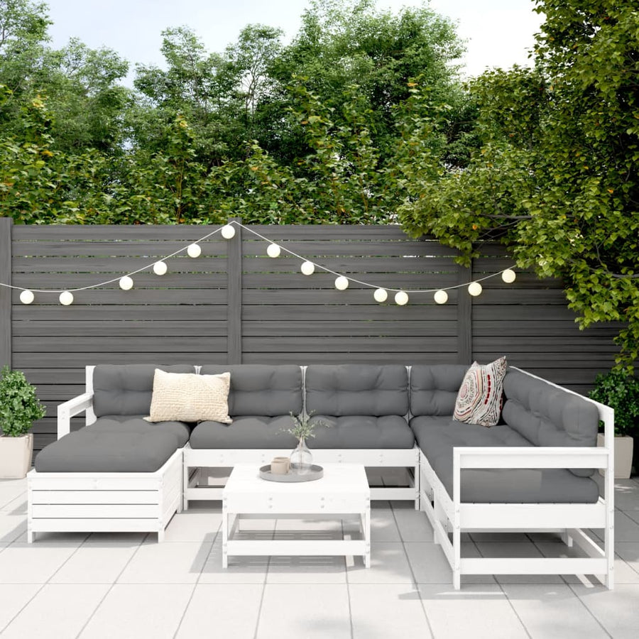 8-delige Loungeset massief grenenhout wit