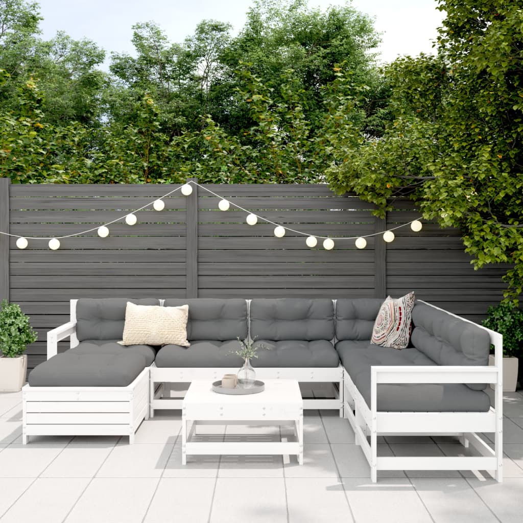 8-delige Loungeset massief grenenhout wit
