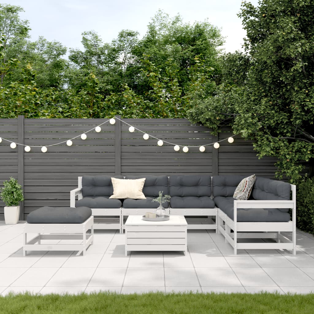 8-Delige Loungeset Met Kussens Massief Grenenhout Wit Wit grenenhout