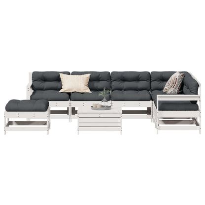 8-Delige Loungeset Met Kussens Massief Grenenhout Wit Wit grenenhout