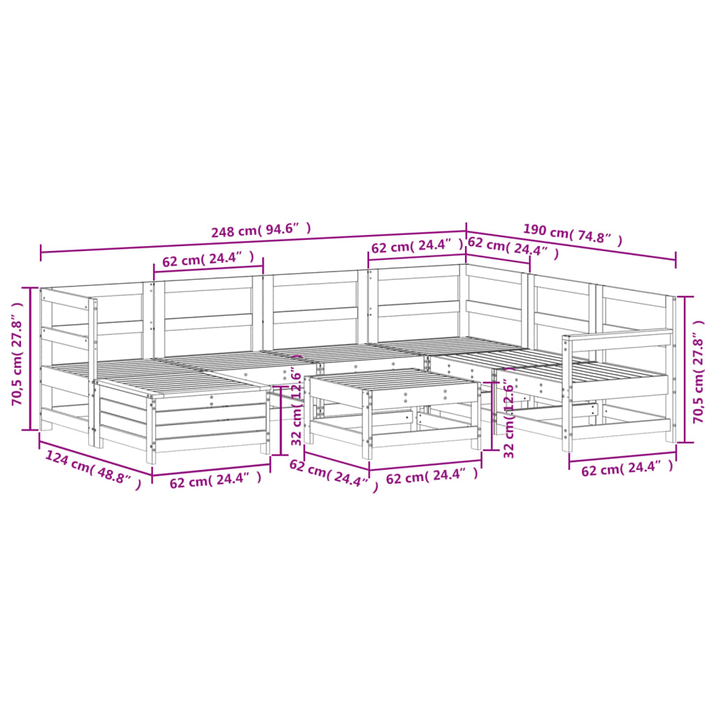 8-delige Loungeset massief grenenhout