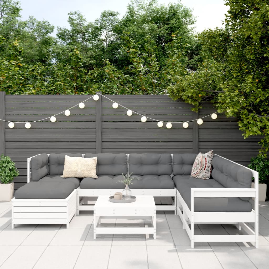8-delige Loungeset massief grenenhout wit