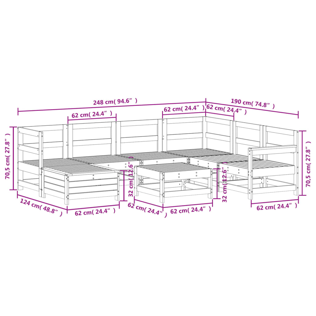8-delige Loungeset massief grenenhout wit