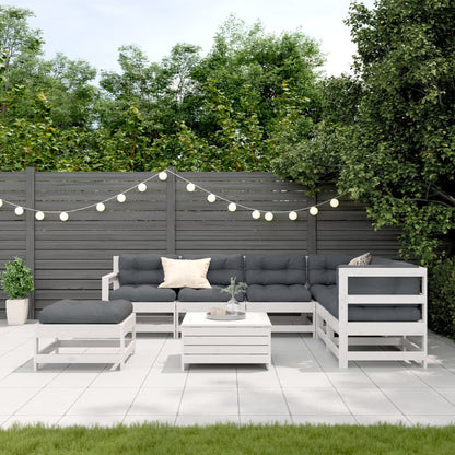 8-Delige Loungeset Met Kussens Massief Grenenhout Wit Wit grenenhout