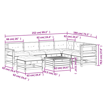 8-Delige Loungeset Met Kussens Massief Grenenhout Wit Wit grenenhout