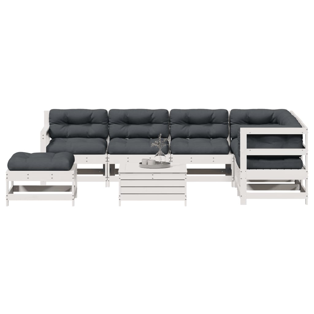 8-Delige Loungeset Met Kussens Massief Grenenhout Wit Wit grenenhout