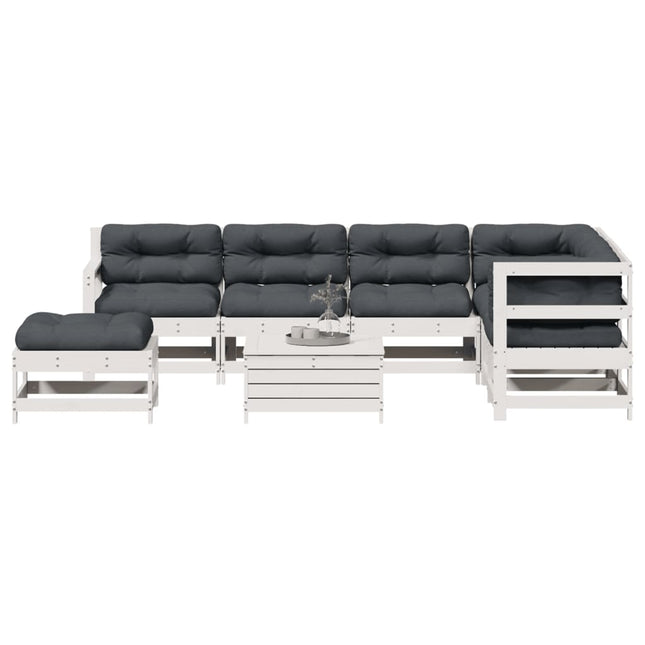 8-Delige Loungeset Met Kussens Massief Grenenhout Wit