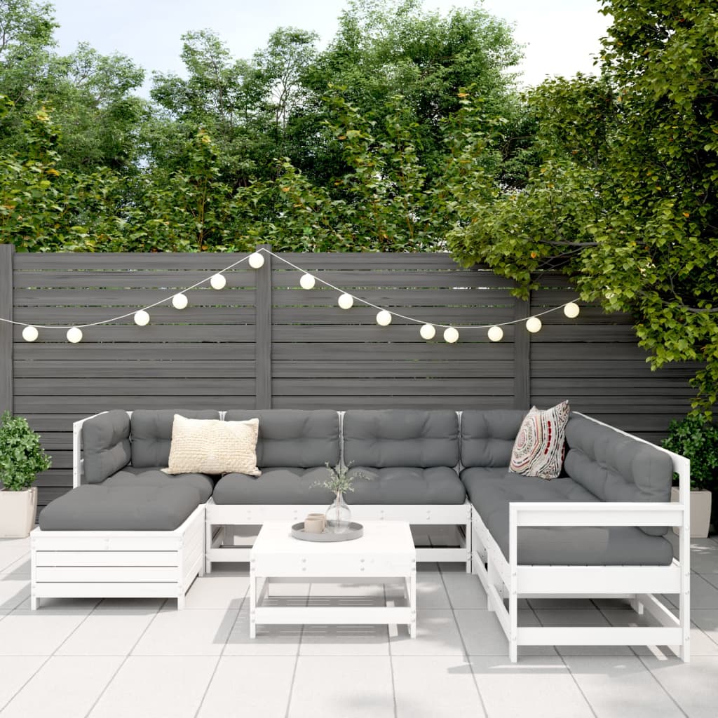 8-delige Loungeset massief grenenhout wit