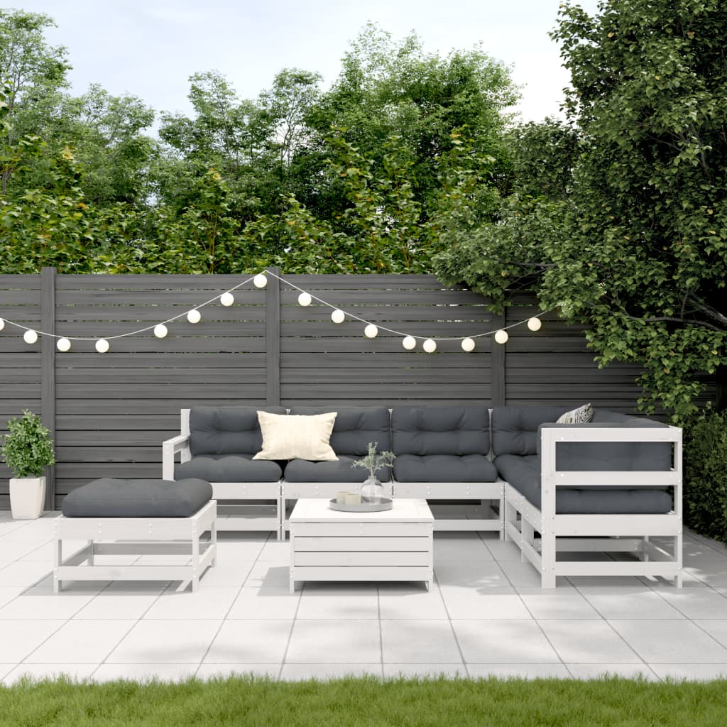8-Delige Loungeset Met Kussens Massief Grenenhout Wit