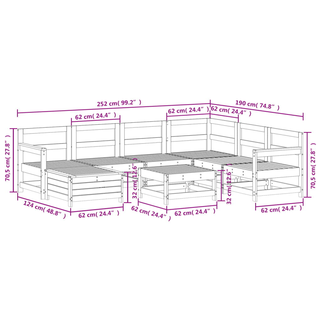 8-delige Loungeset massief grenenhout wit