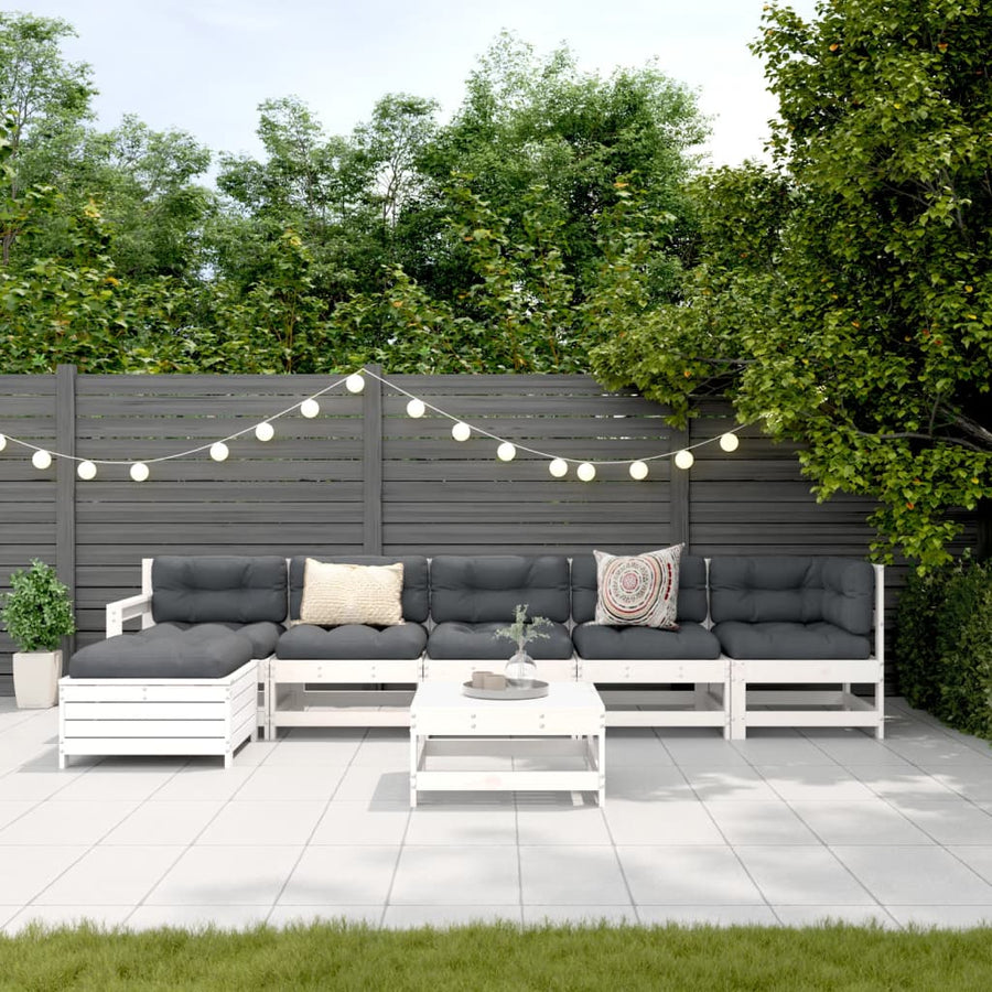 7-delige Loungeset massief grenenhout wit