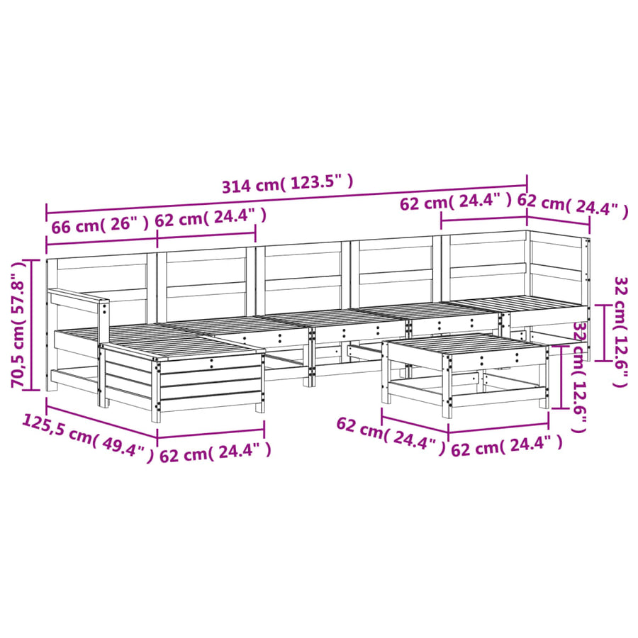 7-delige Loungeset massief grenenhout wit