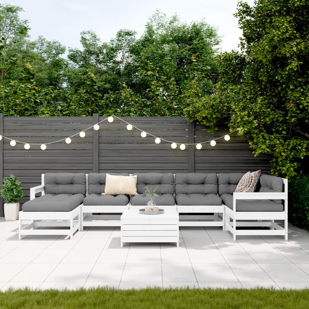 8-delige Loungeset massief grenenhout wit