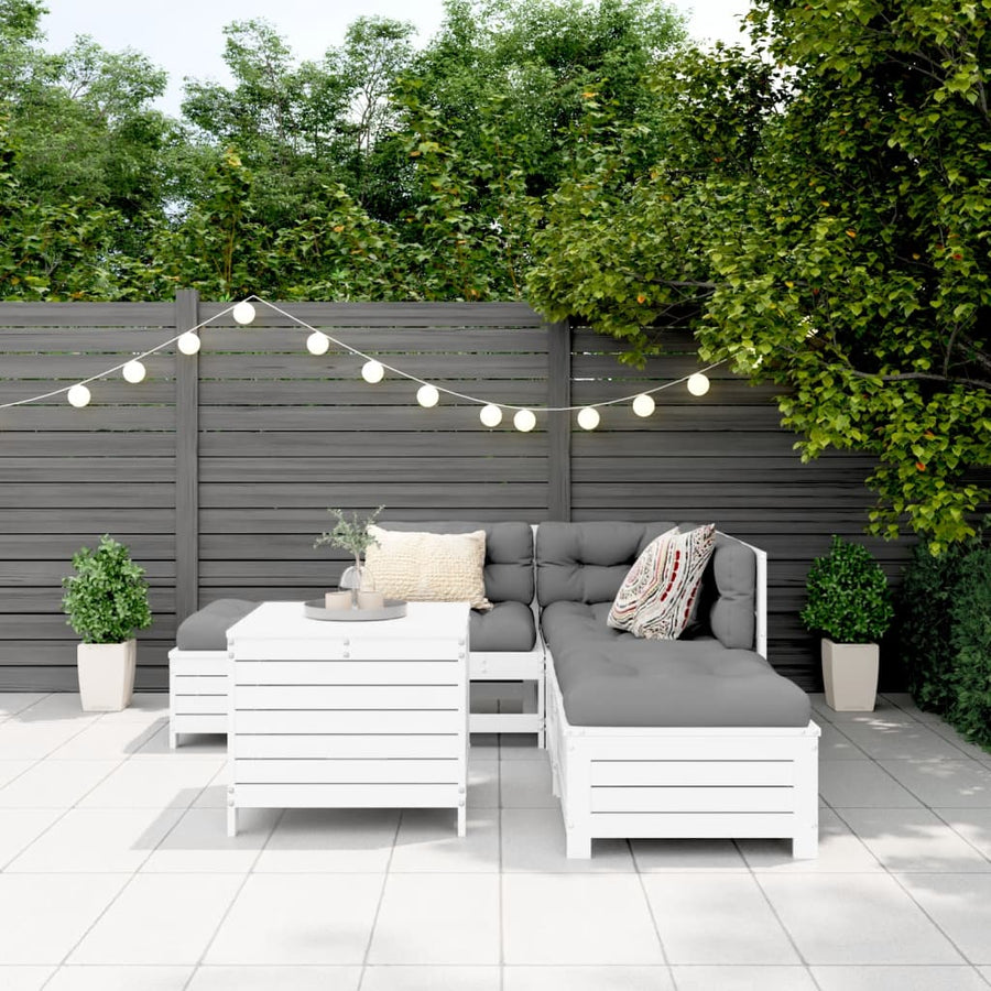 6-delige Loungeset massief grenenhout wit