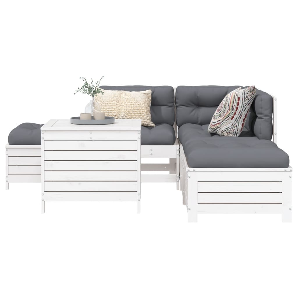 6-delige Loungeset massief grenenhout wit