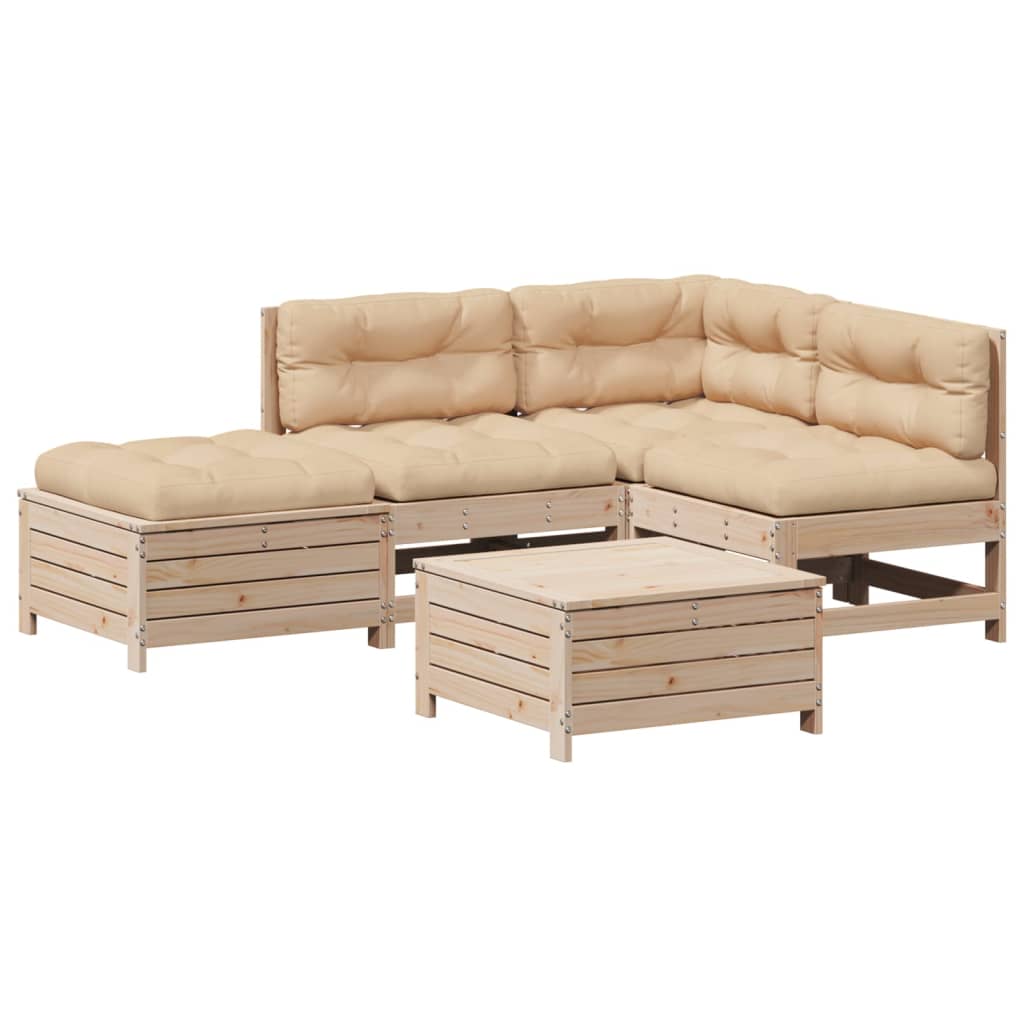 5-Delige Loungeset Met Kussens Massief Grenenhout