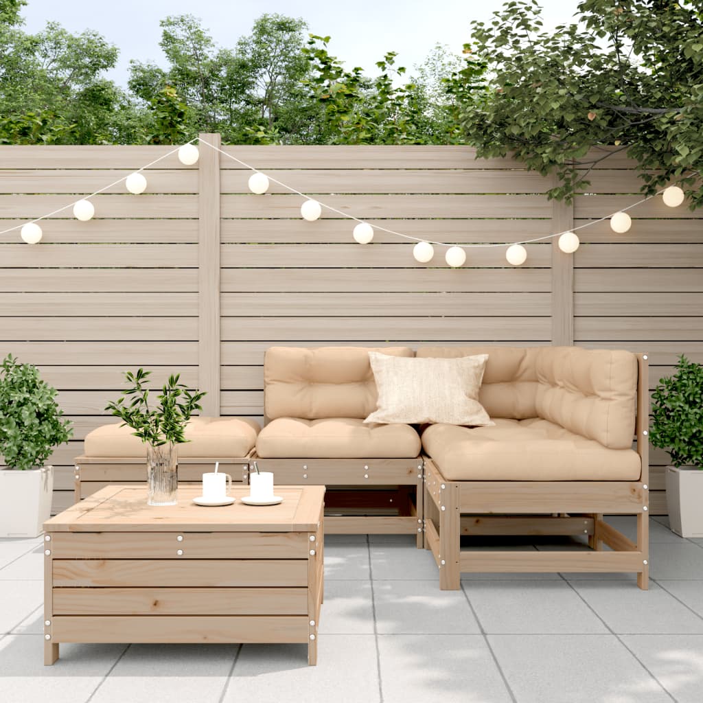 5-Delige Loungeset Met Kussens Massief Grenenhout