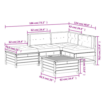 5-Delige Loungeset Met Kussens Massief Grenenhout