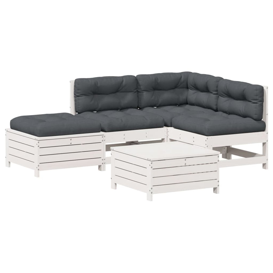 5-Delige Loungeset Met Kussens Massief Grenenhout Wit Wit grenenhout