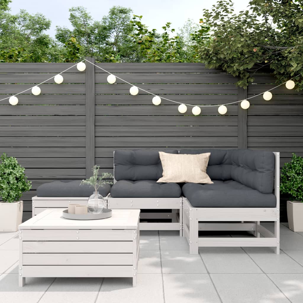 5-Delige Loungeset Met Kussens Massief Grenenhout Wit Wit grenenhout