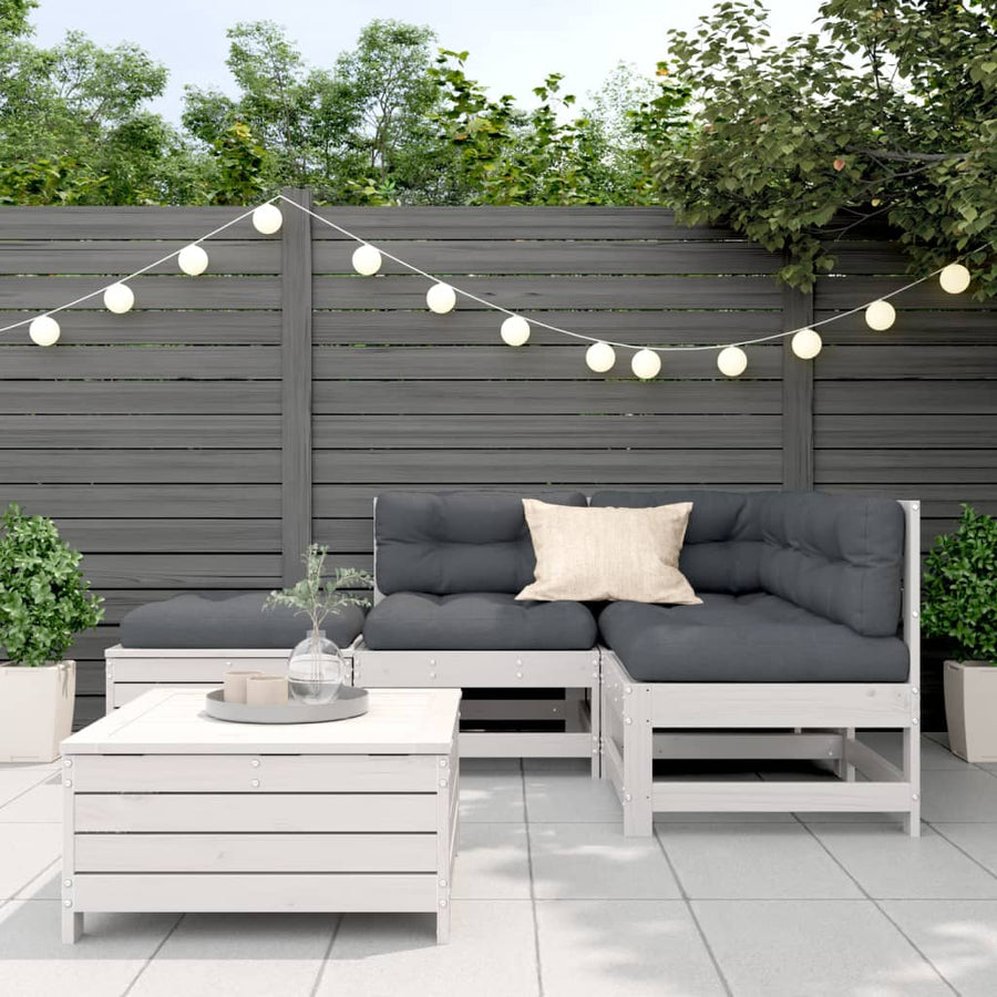 5-Delige Loungeset Met Kussens Massief Grenenhout Wit Wit grenenhout