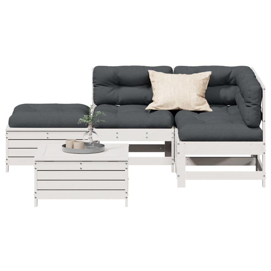 5-Delige Loungeset Met Kussens Massief Grenenhout Wit Wit grenenhout