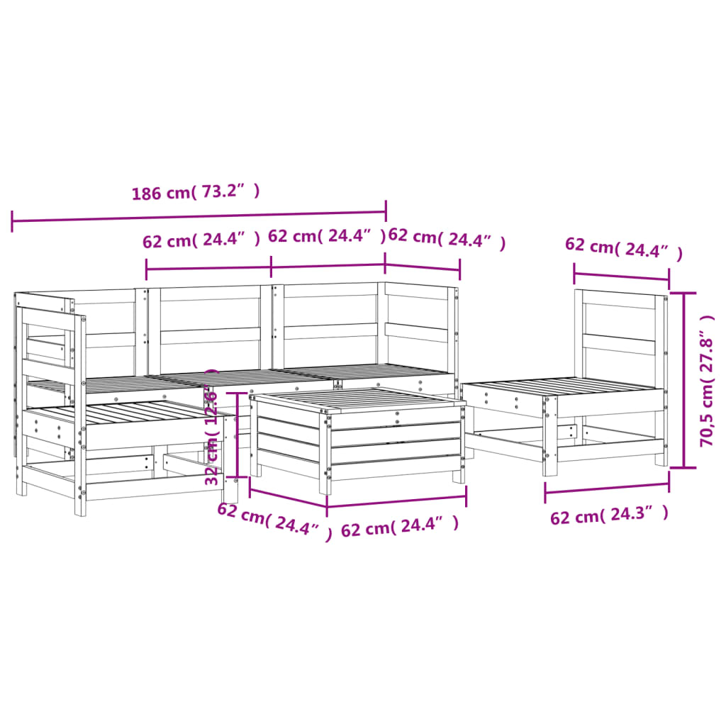 6-delige Loungeset massief grenenhout