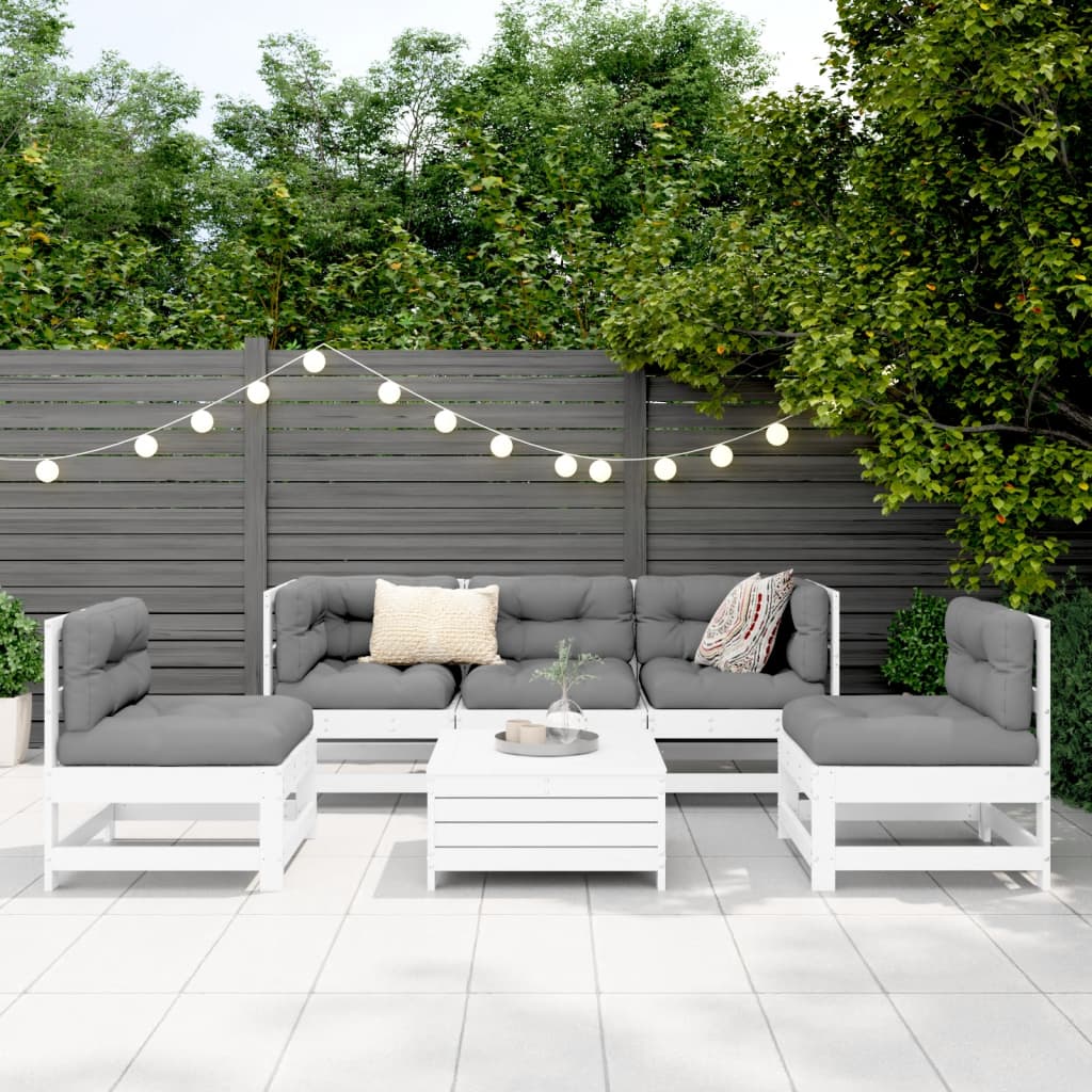 6-delige Loungeset massief grenenhout wit