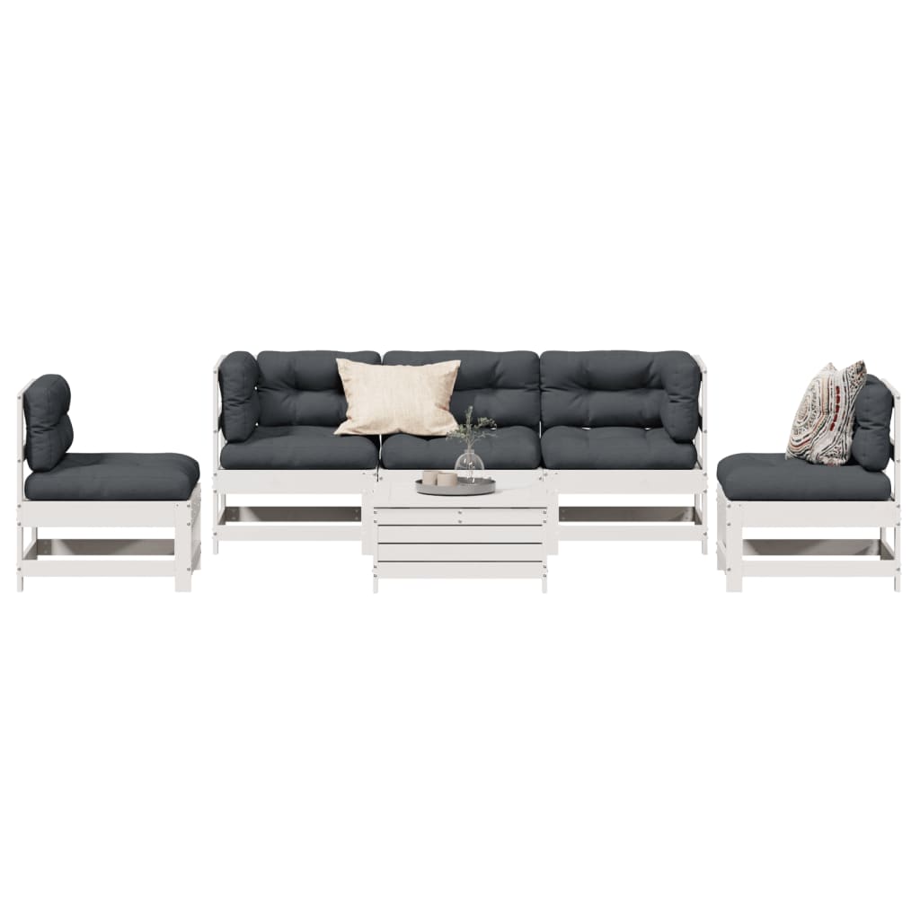 6-Delige Loungeset Met Kussens Massief Grenenhout Wit
