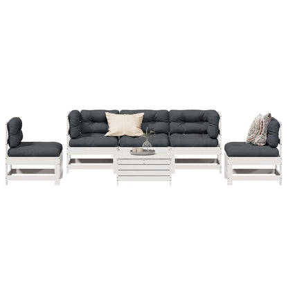 6-Delige Loungeset Met Kussens Massief Grenenhout Wit