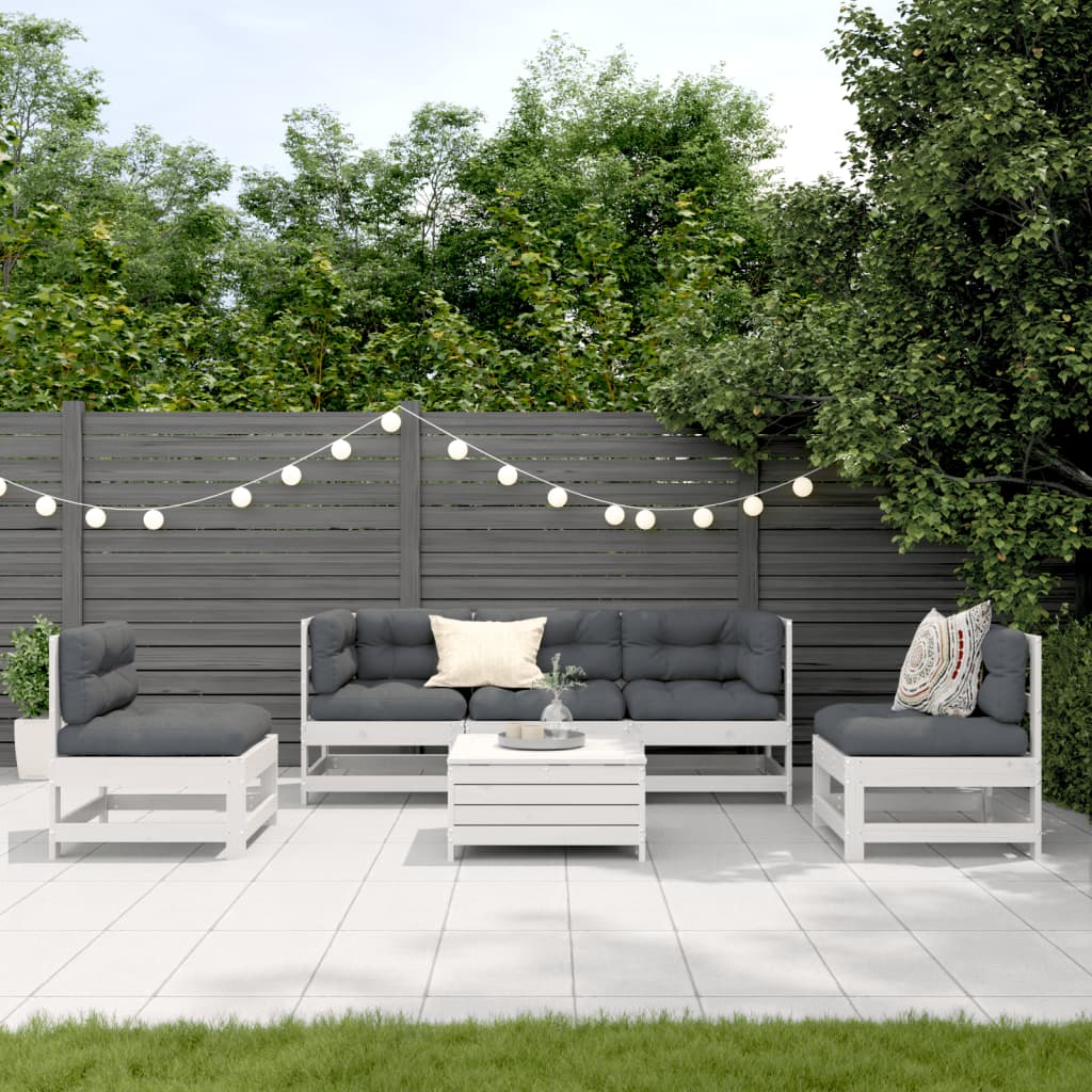 6-Delige Loungeset Met Kussens Massief Grenenhout Wit