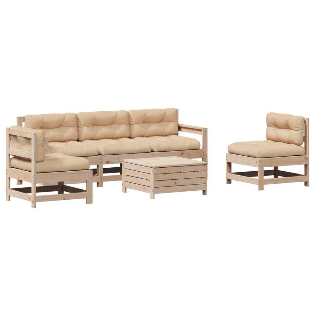 6-Delige Loungeset Met Kussens Massief Grenenhout