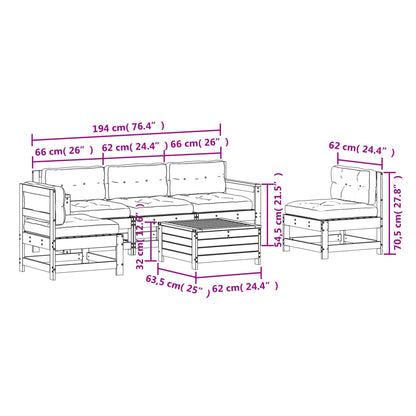 6-Delige Loungeset Met Kussens Massief Grenenhout