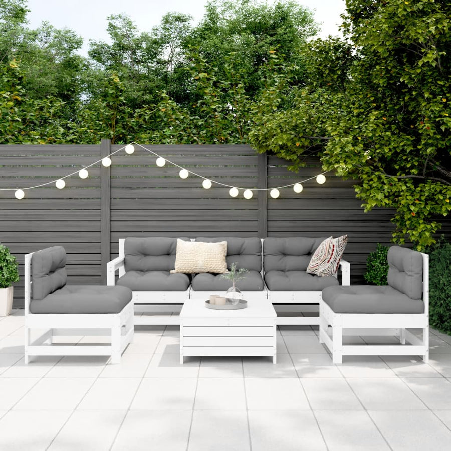 6-delige Loungeset massief grenenhout wit